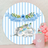 Aperturee - Blue Floral Elephant Round Birthday Backdrop